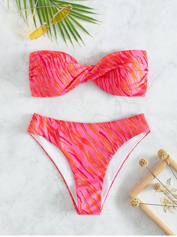 Women's Bandeau Bikini with Knotted Detail and High-Cut Bottoms