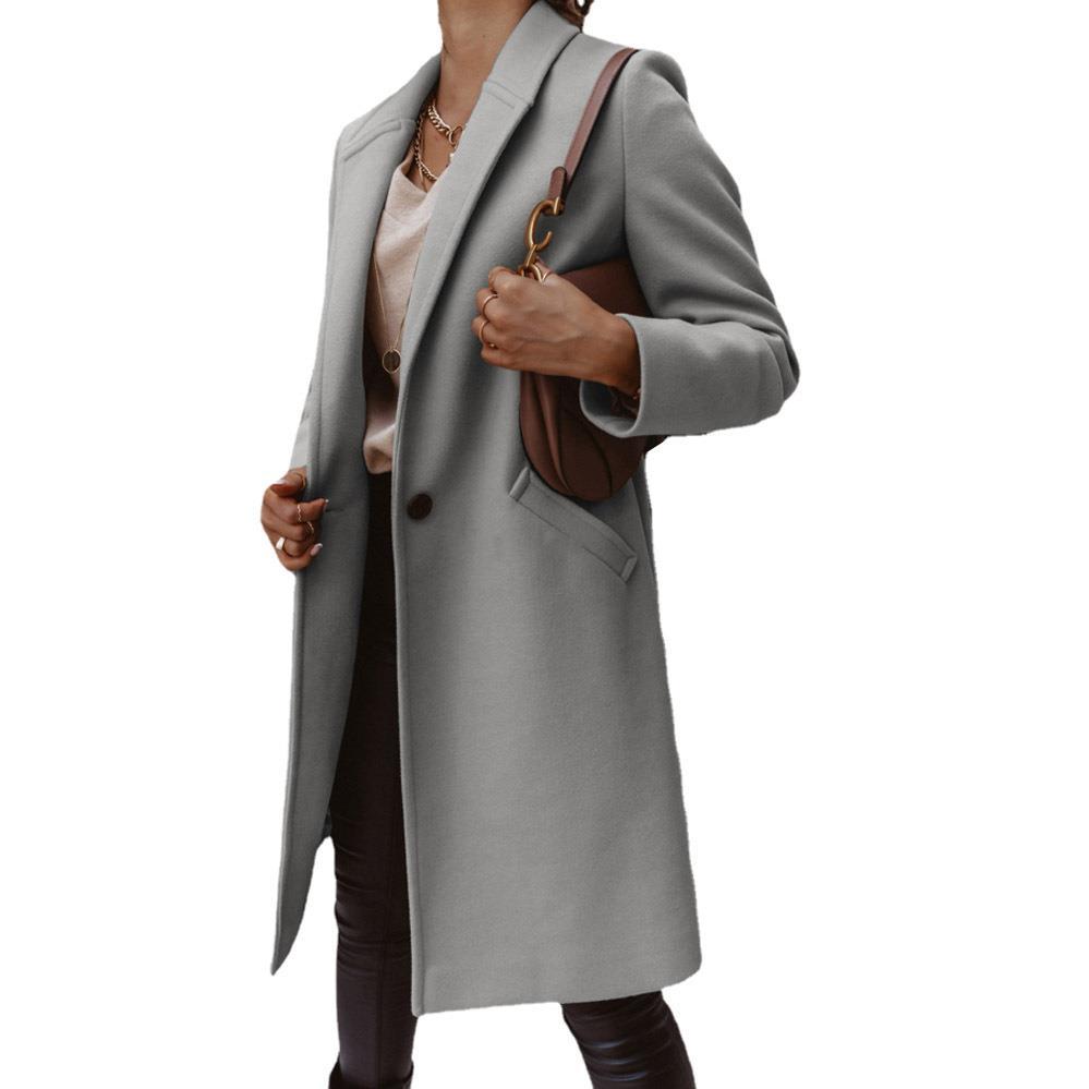 Women's Elegant Long Coat with Slim Fit and Deep Pockets