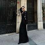 Elegant Crocheted Maxi Dress with Deep V-Neck
