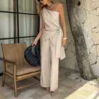 Women's Jumpsuit with Asymmetric Neckline and Wrap Design
