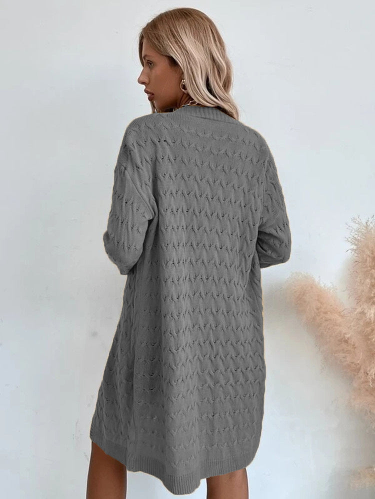 Women's Large Knit Coat with Textured Pattern and Casual Cut