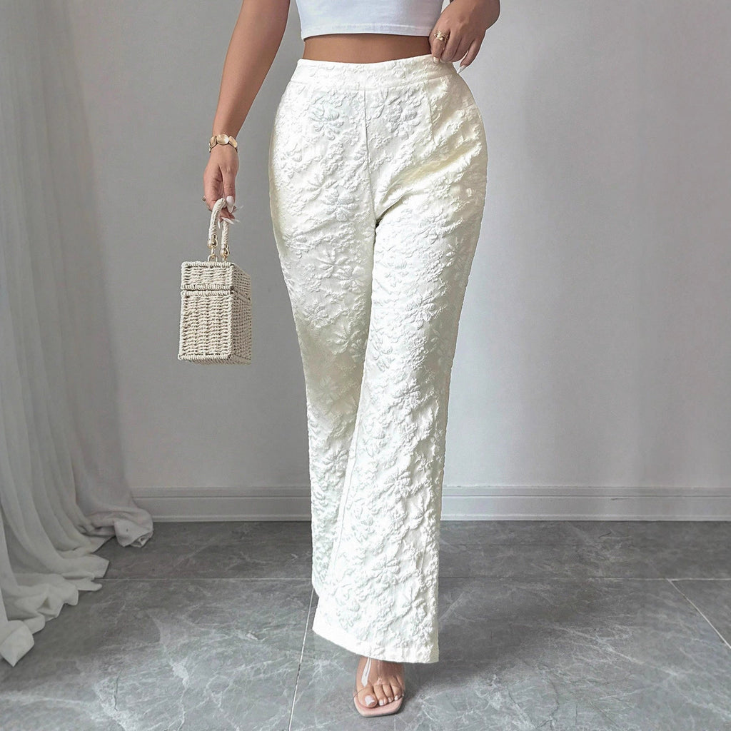 Women's Elegant High-Waisted Floral Trousers