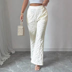 Women's Elegant High-Waisted Floral Trousers