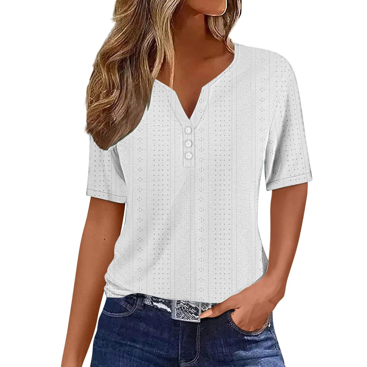 Women's Comfortable Short-Sleeve Shirt with Button Details