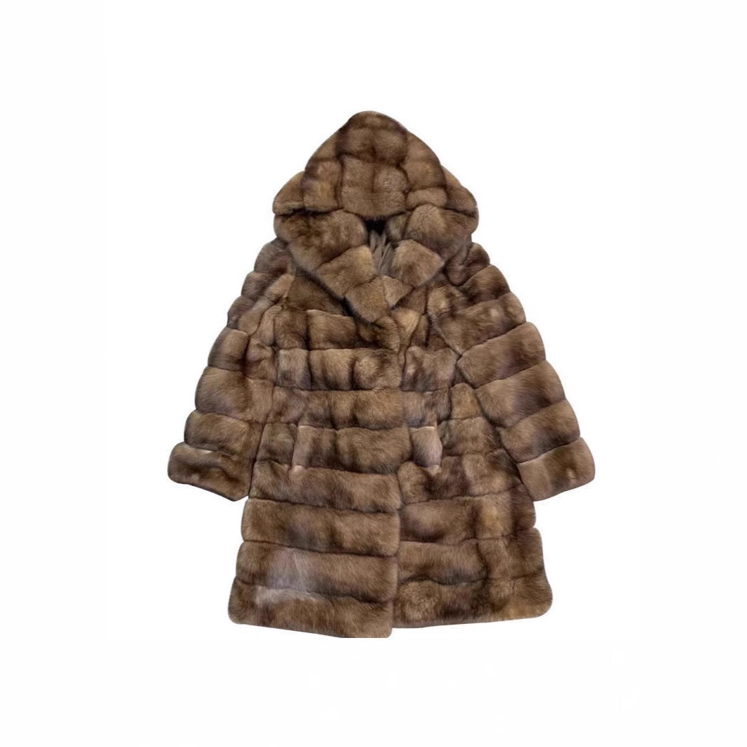 Women's Luxurious Faux Fur Coat in Fashionable Patchwork Design