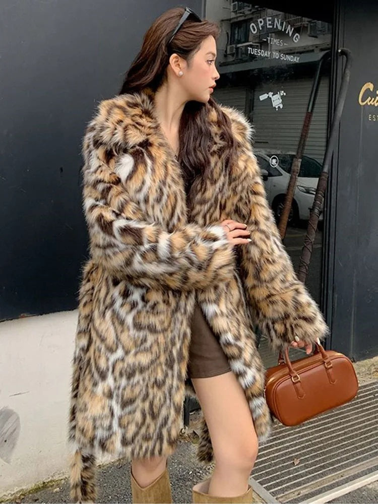 Elegant Faux Fur Jacket with Animal Print