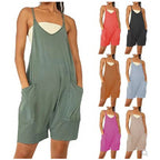 Women's Casual Jumpsuit with Deep Neckline and Practical Pockets
