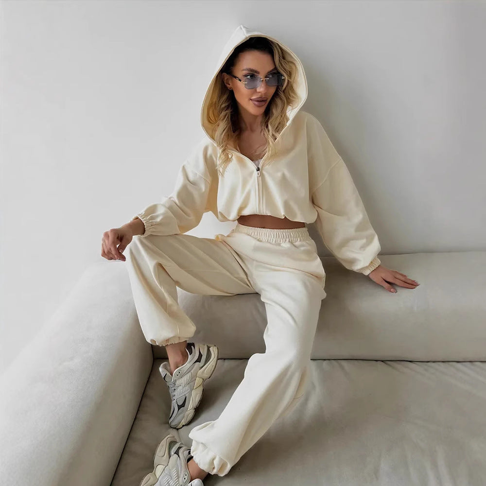 Women's Casual Lounge Set with Hoodie and Wide-Leg Pants