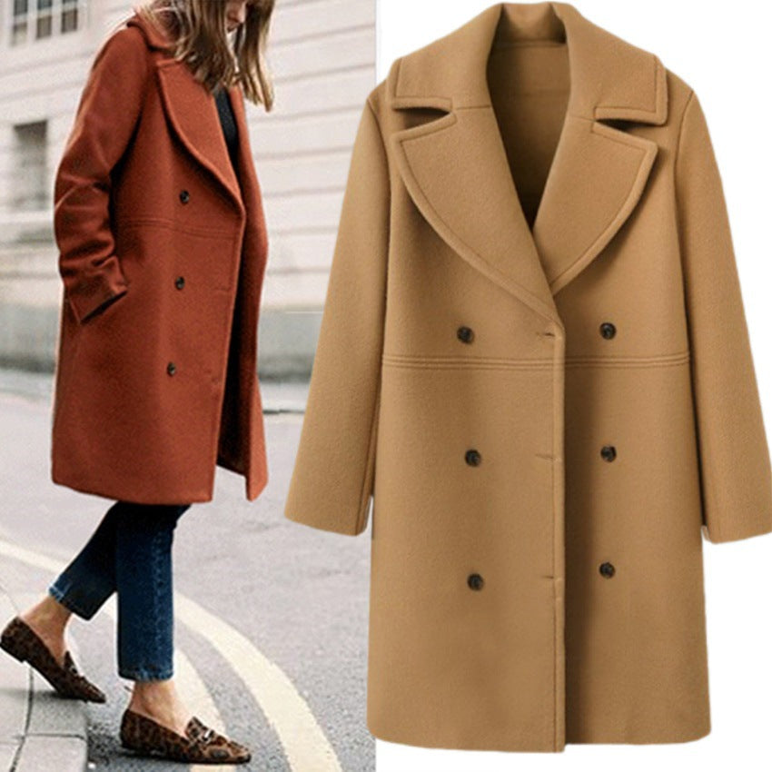 Women's Elegant Double-Breasted Coat with Modern Lapel