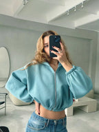 Women's Cropped Hoodie with Oversized Sleeves