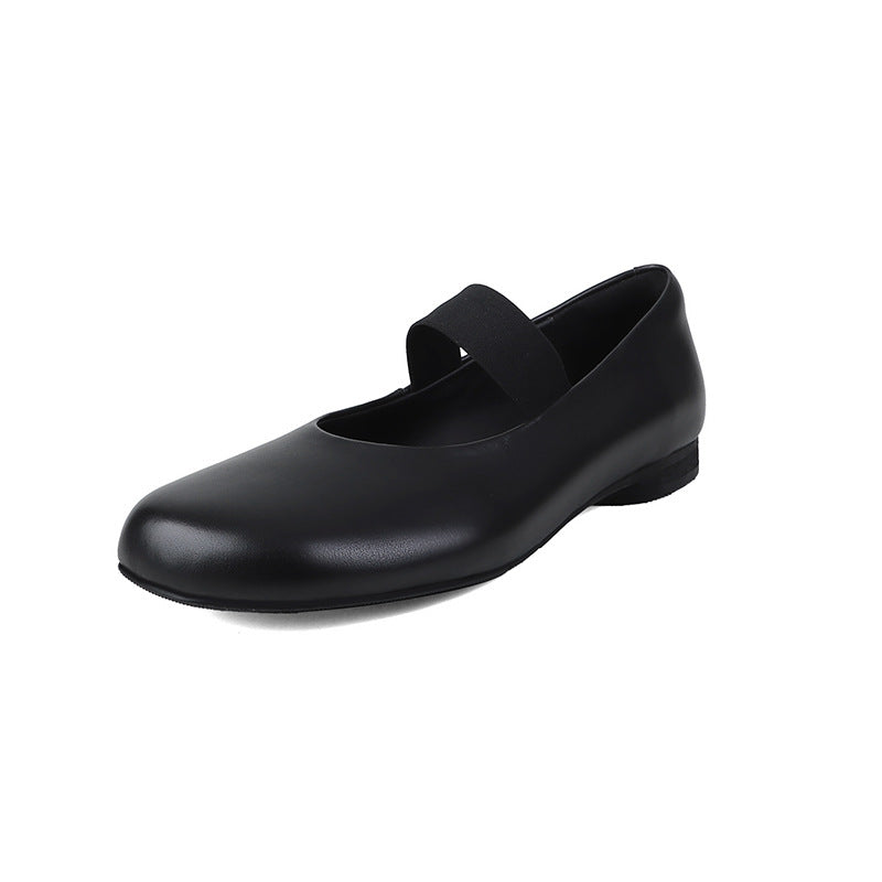 Women's Ballet Flats with Elastic Strap and Leather Surface