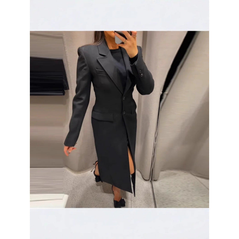 Women's Elegant Long Blazer with Slim Silhouette and Classic Details