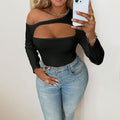 Women's Bodysuit with Asymmetric Cut-Out and Long Sleeves