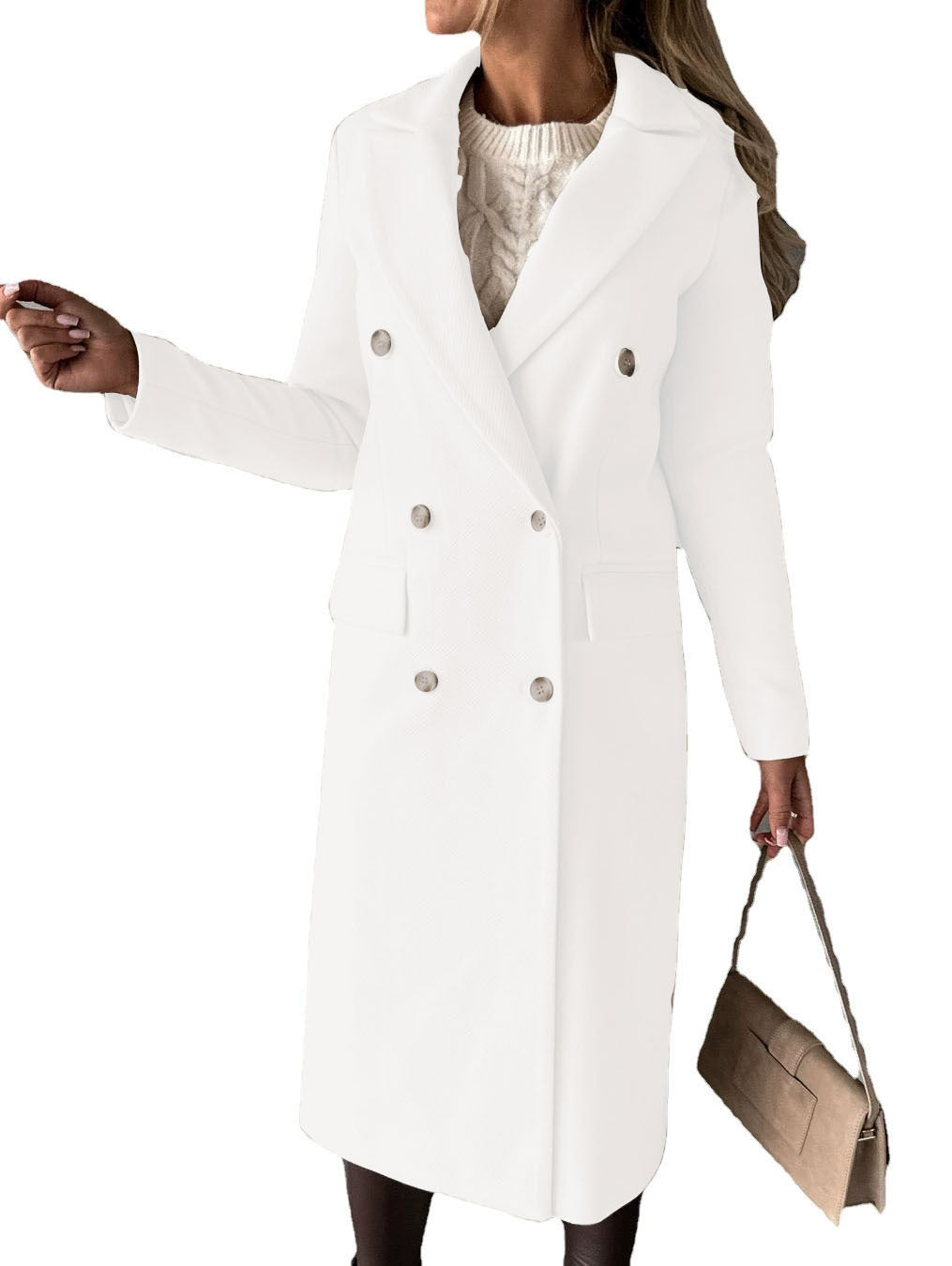 Elegant Double-Breasted Trench Coat with Pockets