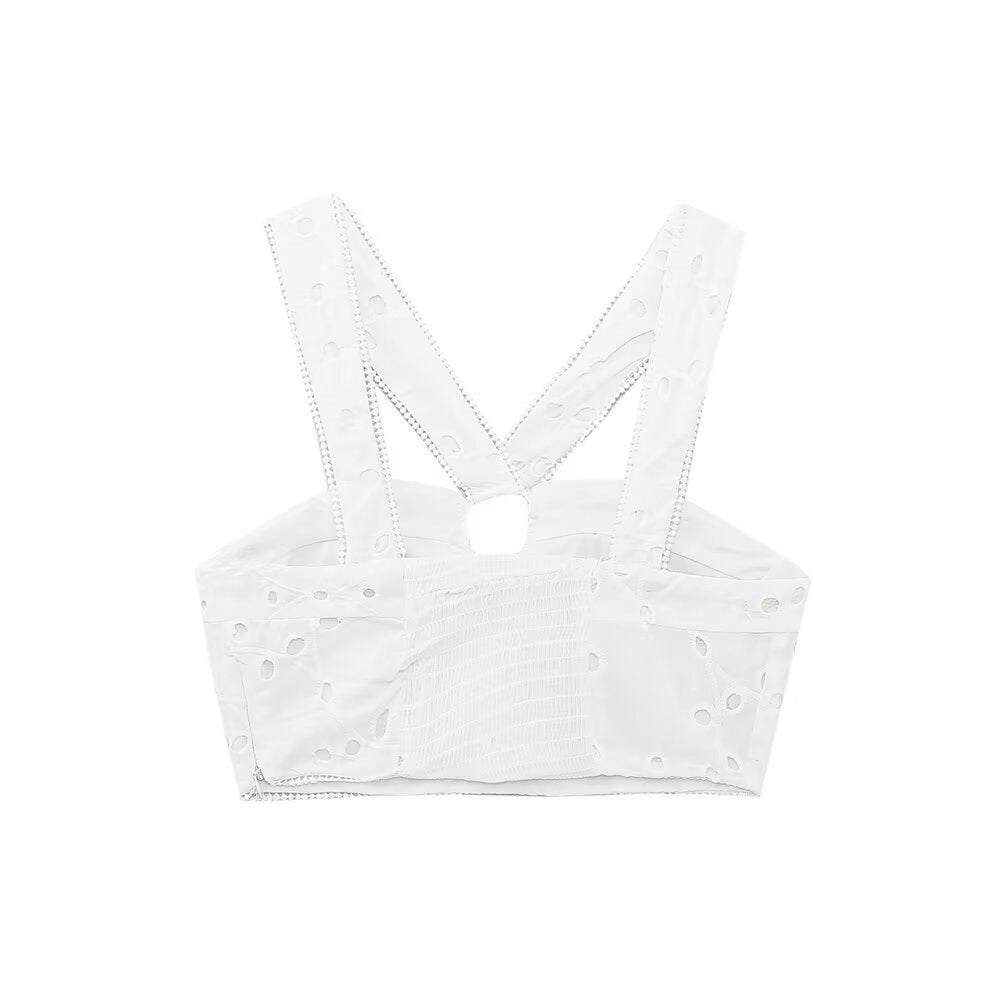 Women's Brocade Crop Top with Elegant Neckline and Embellished Straps