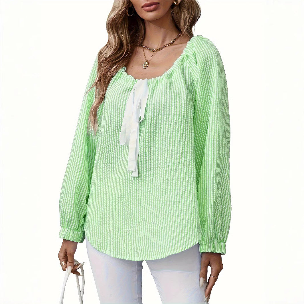 Women's Blouse with Flattering Round Neckline and Elegant Ruffle Details