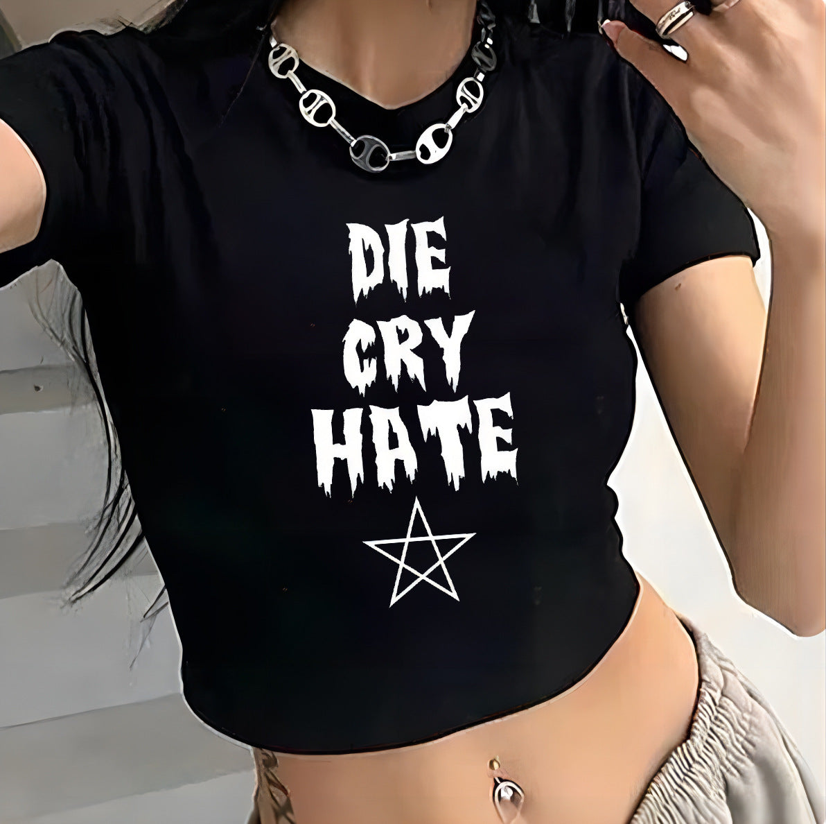 Women's Crop T-Shirt with Graphic Design and Statement Print