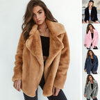 Women's Fleece Coat with Wide Collar and Fashionable Cut
