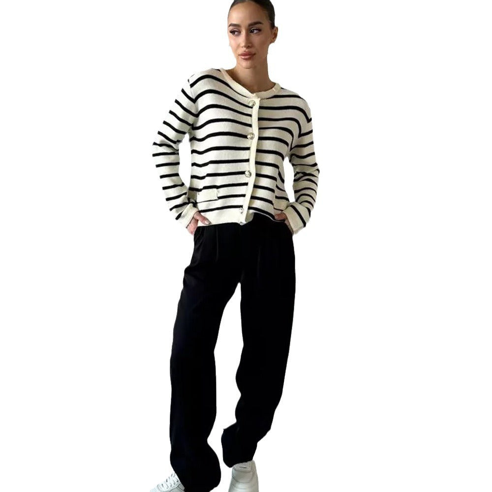 Striped Cardigan with Button Details