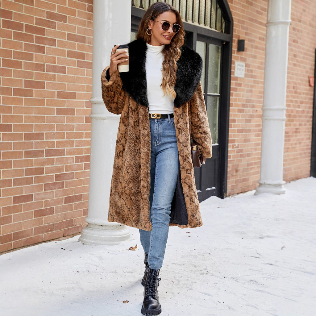 Elegant Faux Fur Coat with Wide Collar