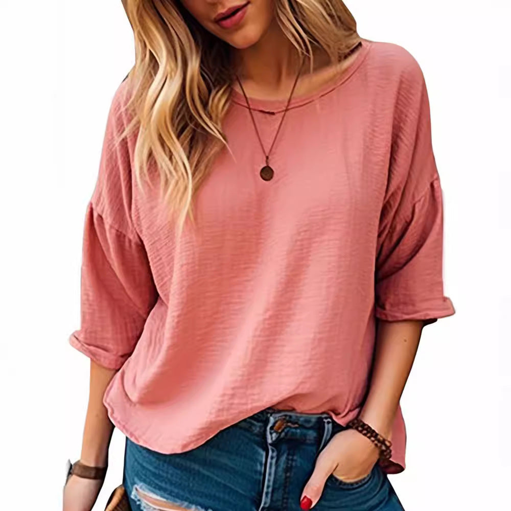 Women's Casual Oversized Shirt with Wide Round Neckline