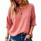 Women's Casual Oversized Shirt with Wide Round Neckline