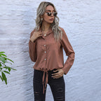 Elegant Blouse with Tie-Front and Chest Pockets