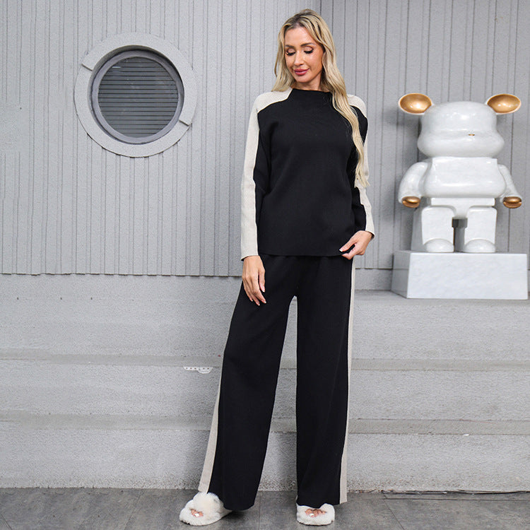 Women's Fashionable Leisure Loungewear Set with Modern Contrast Details