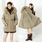 Women's Fashionable Winter Jacket with Detachable Hood and Faux Fur