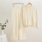Women's Casual Knit Loungewear Set with Hood and Wide Legs