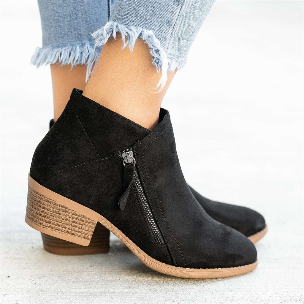 Women's Ankle Boots with Zipper and Block Heel