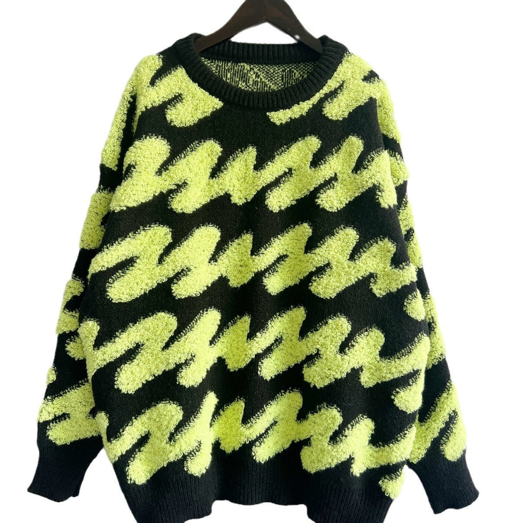 Women's Coarsely Textured Sweatshirt with Contrasting Patterns