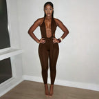 Elegant Women's Jumpsuit with Deep V-Neck and Figure-Flattering Design