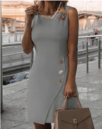 Elegant Sheath Dress with Button Detail