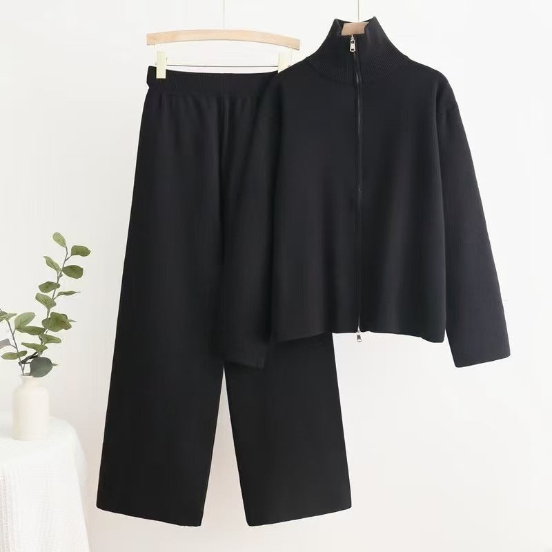 Women's Cozy Knit Loungewear Set with High Collar