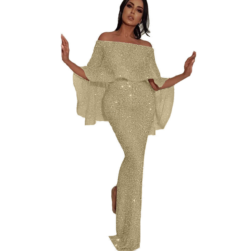 Women's Elegant Floor-Length Off-Shoulder Shimmer Jumpsuit