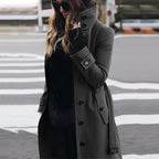 Women's Elegant High-Collar Coat with Practical Pockets