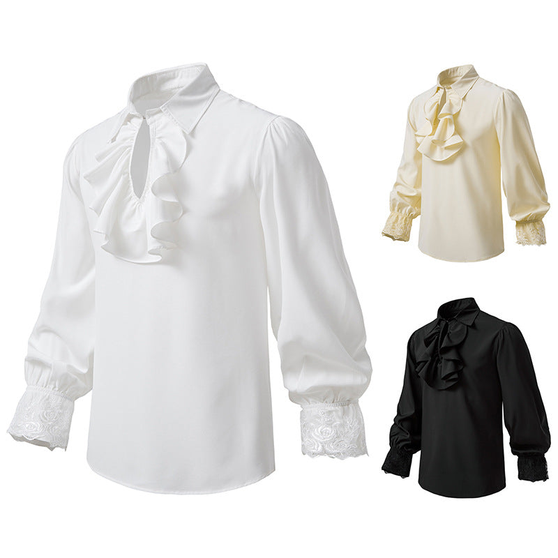 Women's Blouse with Ruffle Details and Lace Trim