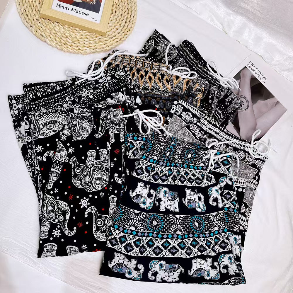 Women's Harem Trousers with Colorful Elephant Pattern
