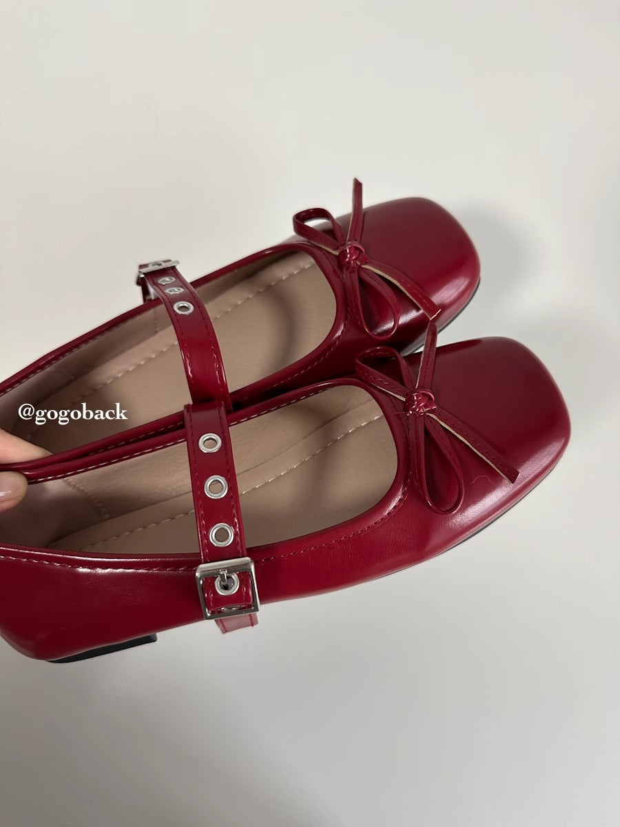 Women's Ballet Flats with Bow Accent and Adjustable Strap