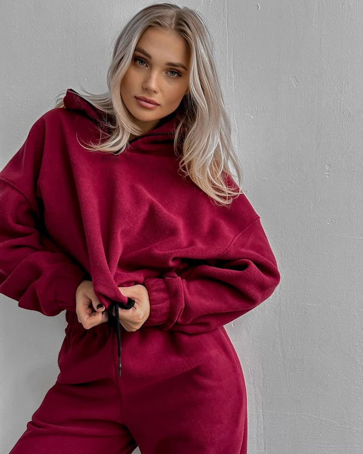 Women's Fleece Jogging Suit with High Collar