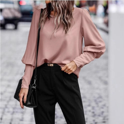 Women's Elegant Blouse with Puff Sleeve Details and Textured Fabric