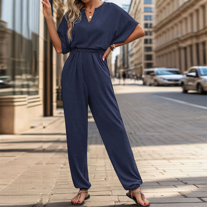 Women's Casual Jumpsuit with Elegant Draping and Waist Detail