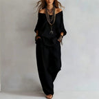 Women's Casual Lightweight Lounge Set with Off-the-Shoulder Neckline and Palazzo Pants
