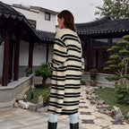 Women's Cozy Knit Coat with Casual Stripe Pattern