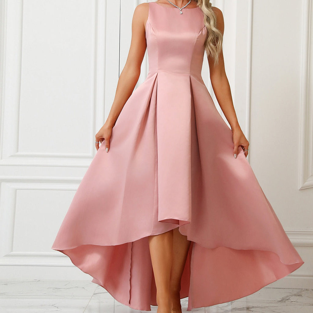 Women's Asymmetric Satin Evening Dress with Draping