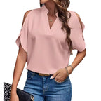 Elegant Women's Blouse with Off-Shoulder and Stand-Up Collar