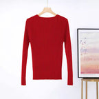 Women's Fine Knit V-Neck Ribbed Sweater