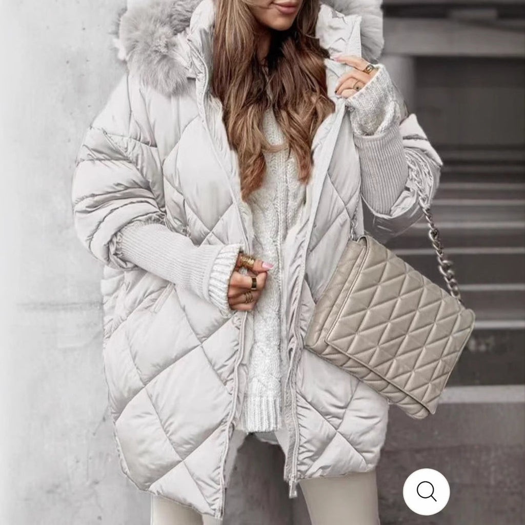 Women's Quilted Winter Parka with Detachable Hood