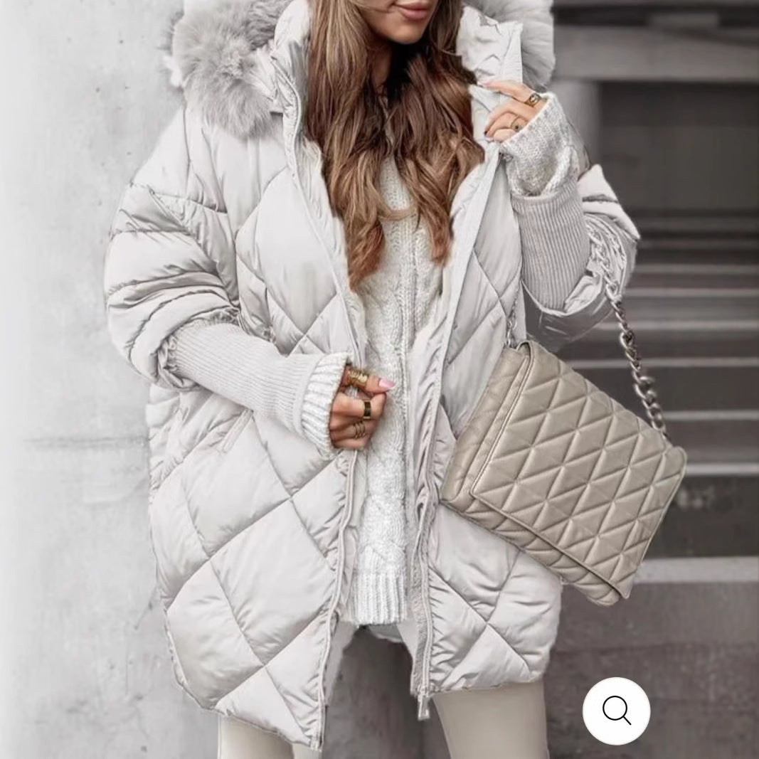 Women's Quilted Winter Parka with Detachable Hood